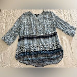 Nine West Blue Mix Printed 3/4 sleeve blouse